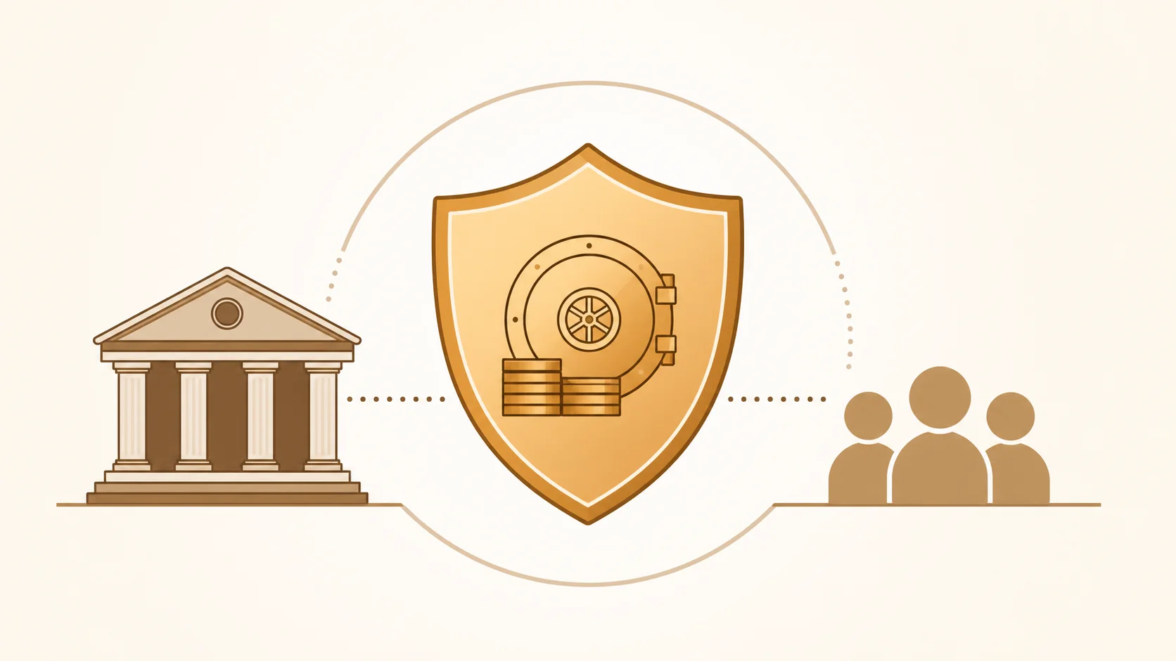 Simple diagram showing FDIC insurance protecting savings up to 250000 dollars at insured banks