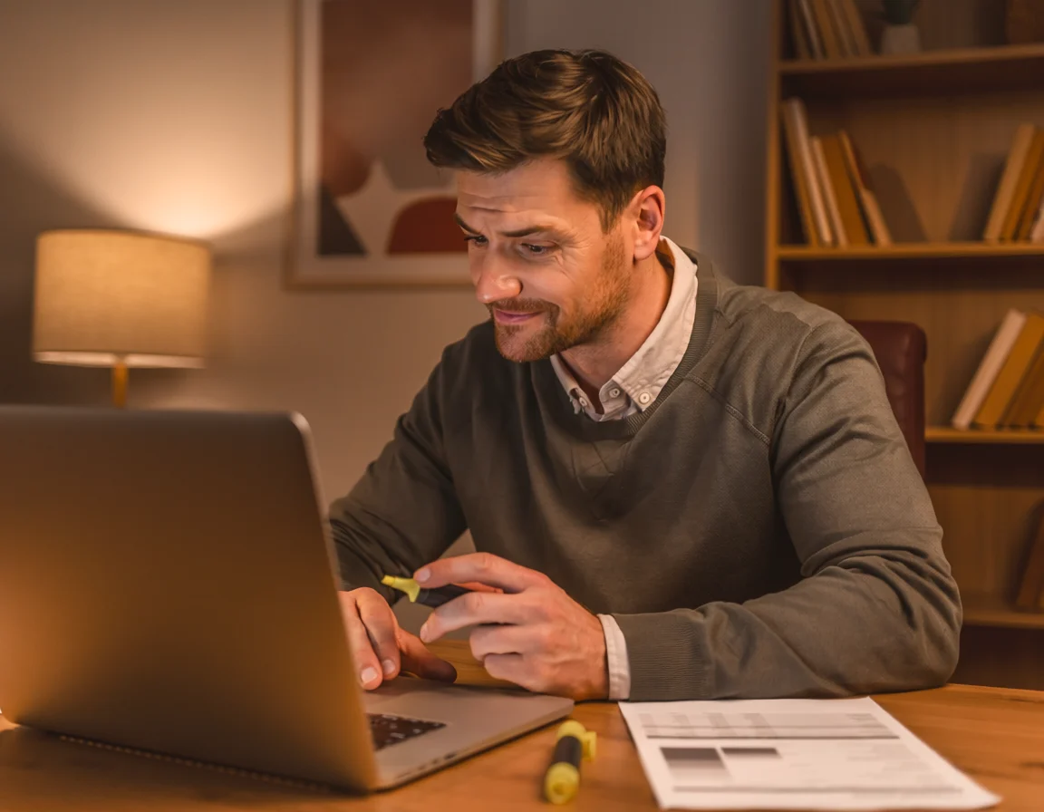 Person reviewing credit report on laptop, highlighting errors to dispute
